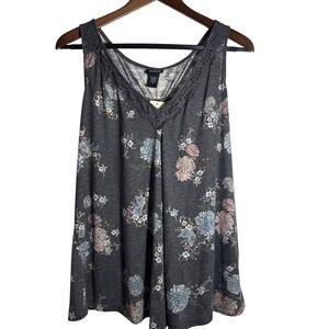 Torrid Women's Size 0 Black Floral Sleeveless Lace Inset Trim‎ Split Back Tank